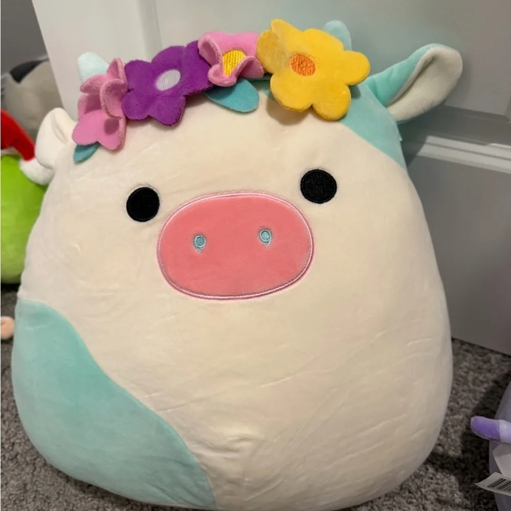 Belana squishmellow Pastel Cow Plush with Floral Crown